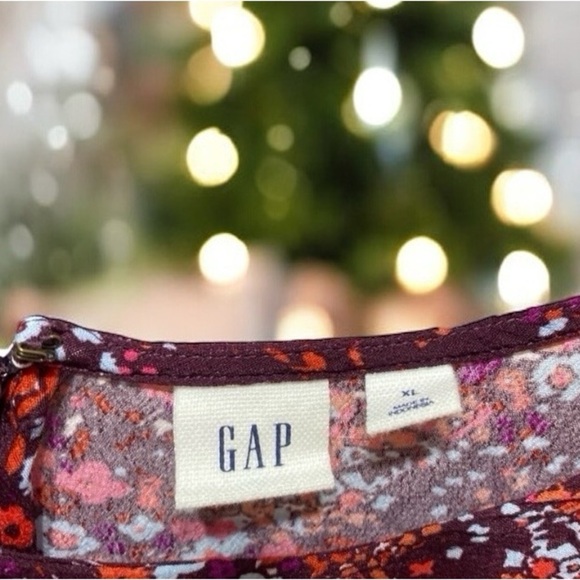 🌟 XL Maroon dress GAP 
long sleeves midi Modest party ditsy floral flowers - Picture 11 of 16